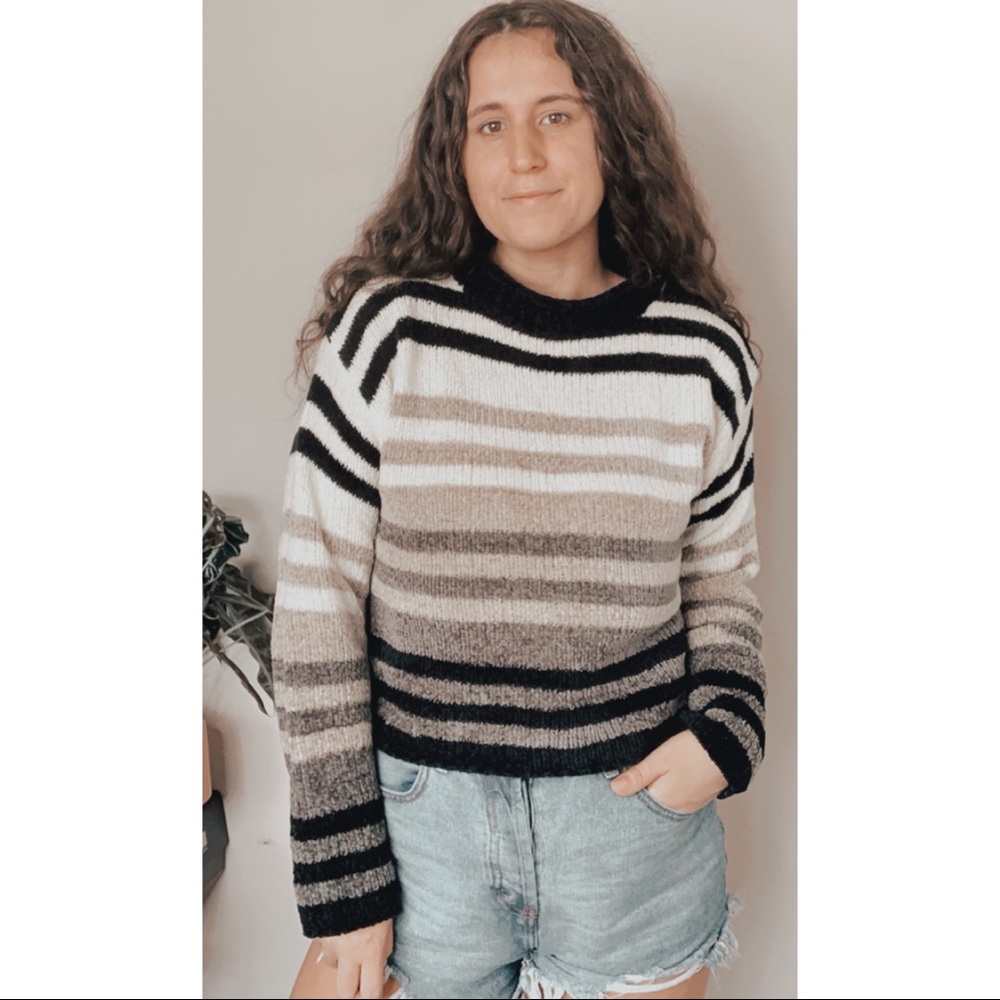 VINTAGE CHENILLE STRIPE MOCK NECK SWEATER